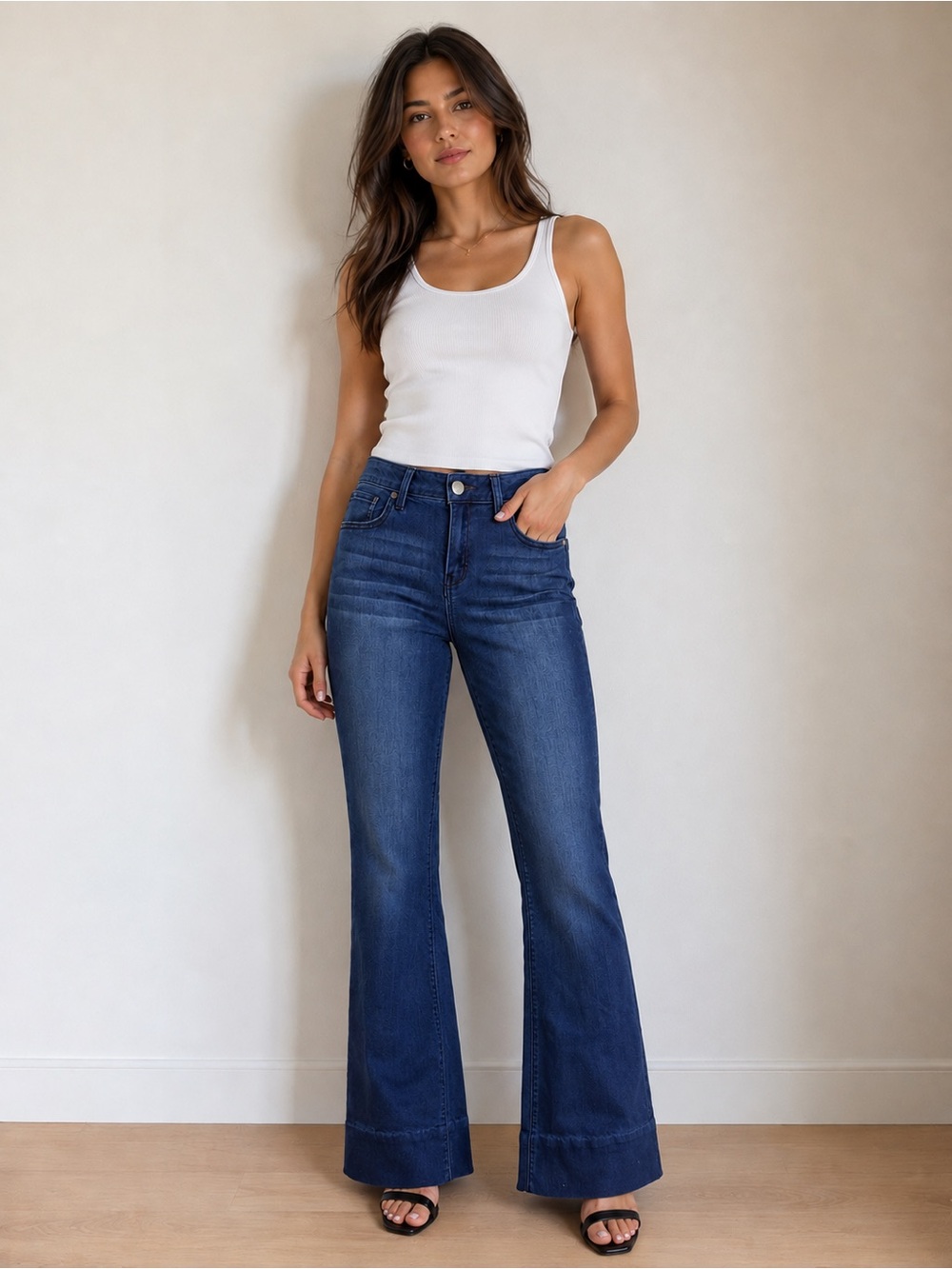 1822 Denim Dark Blue High-Rise Flared Jeans